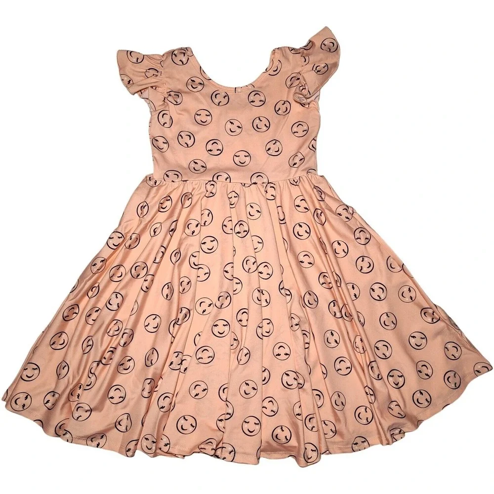Dot Smile Girls 7 Peach Smiley Face Orange‎ Empire Twirl Dress NWT